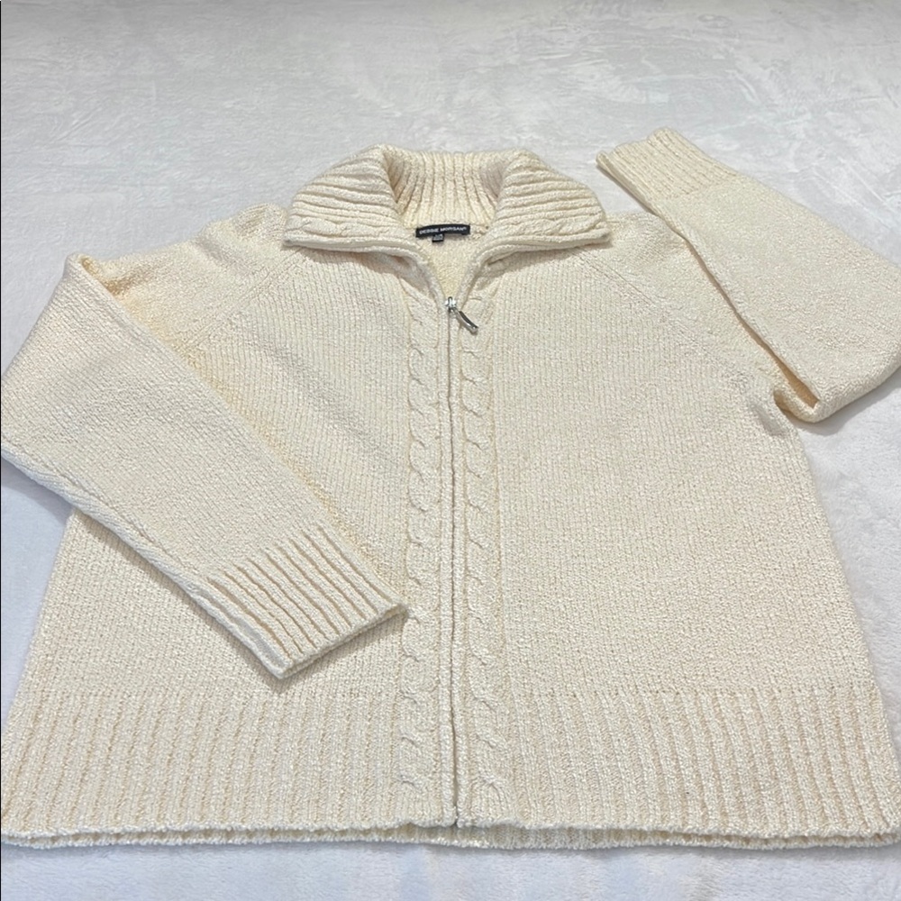 DEBBIE MORGAN SIZE LARGE Cream Cable Knit Sweater